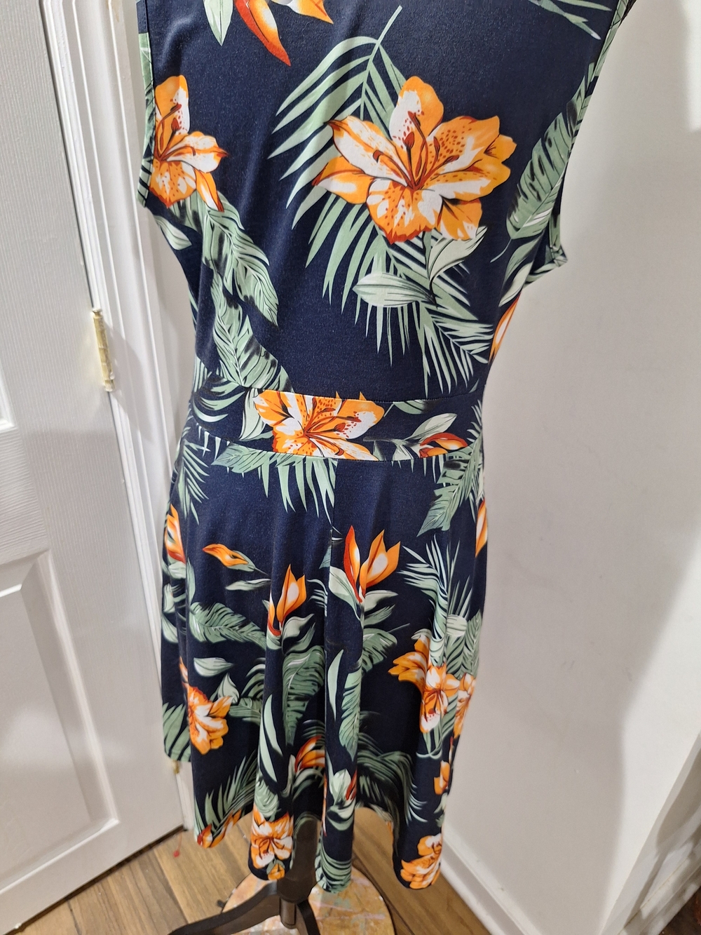 Navy Tropical Floral Fit & Flare Dress - Orange Floral